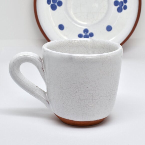 Hand Painted Terracotta Demitasse Cup / Saucer, Blue & White, Portugal, 1972 - Picture 5 of 11